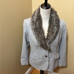 Talbots Gray Blazer with Faux Fur Collar